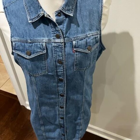 Levi's Blue Denim Button Down Sleeveless Mini Dress Women's XL Classic Casual - Picture 1 of 6